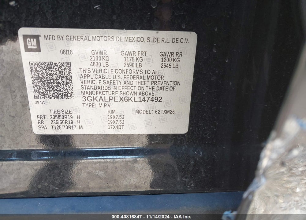 2019 GMC TERRAIN SLT VIN: 3GKALPEX6KL147492