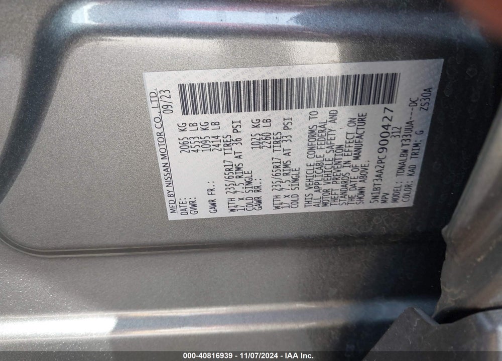 2023 NISSAN ROGUE S FWD VIN: 5N1BT3AA2PC900427
