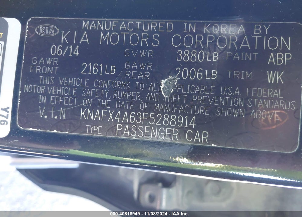 2015 KIA FORTE LX VIN: KNAFX4A63F5288914