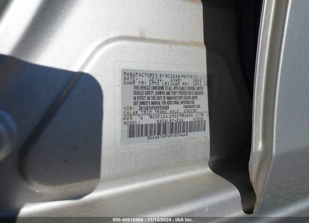 2017 NISSAN SENTRA S VIN: 3N1AB7AP4HY224668