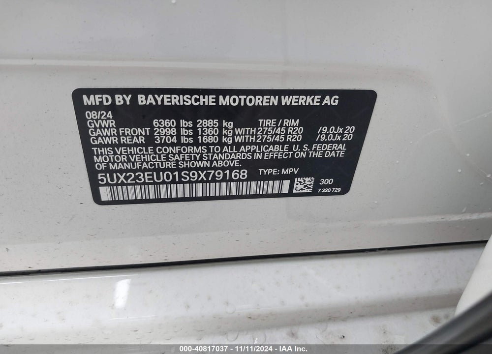 2025 BMW X5 XDRIVE40I VIN: 5UX23EU01S9X79168
