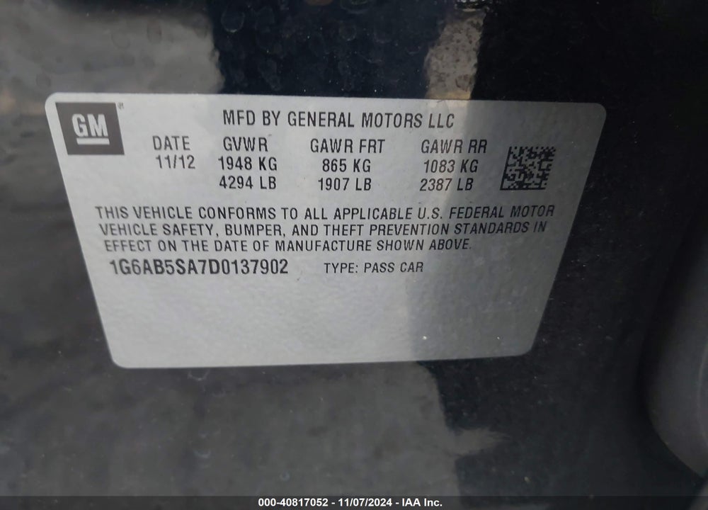 2013 CADILLAC ATS LUXURY VIN: 1G6AB5SA7D0137902
