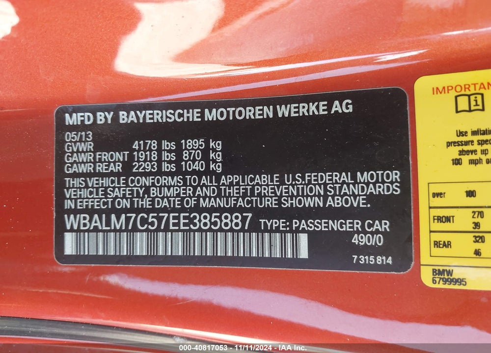 2014 BMW Z4 SDRIVE35I VIN: WBALM7C57EE385887