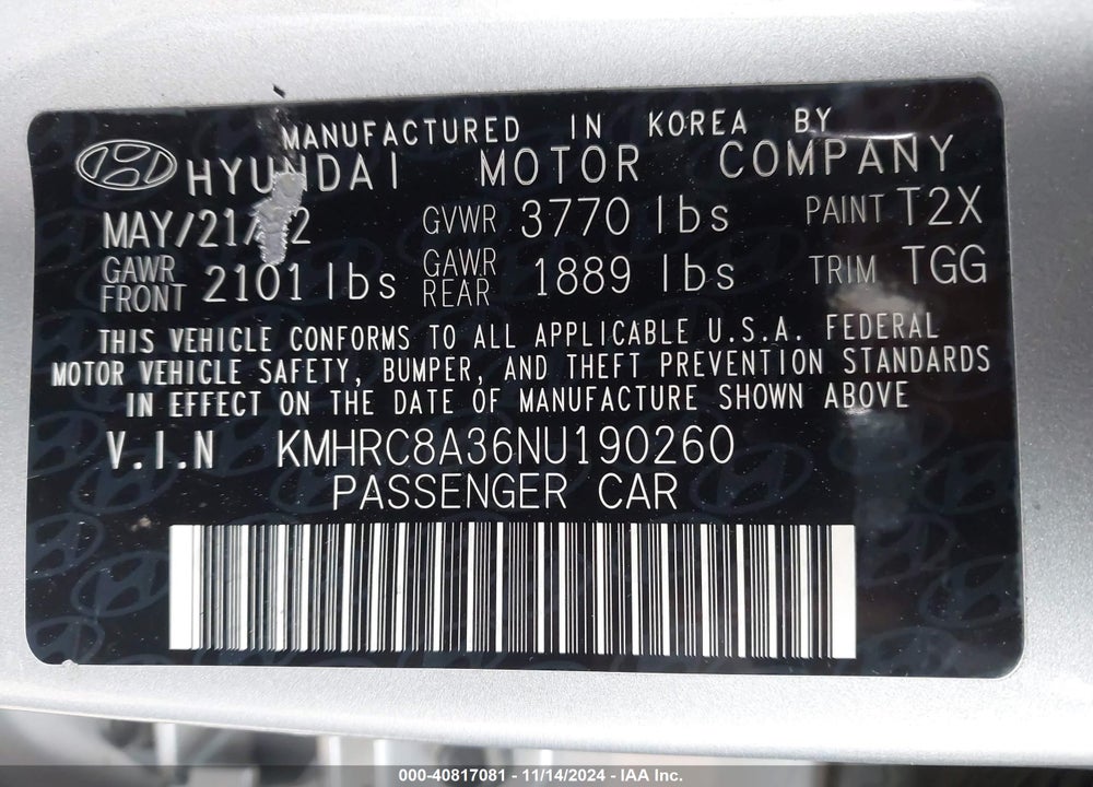 2022 HYUNDAI VENUE SEL VIN: KMHRC8A36NU190260
