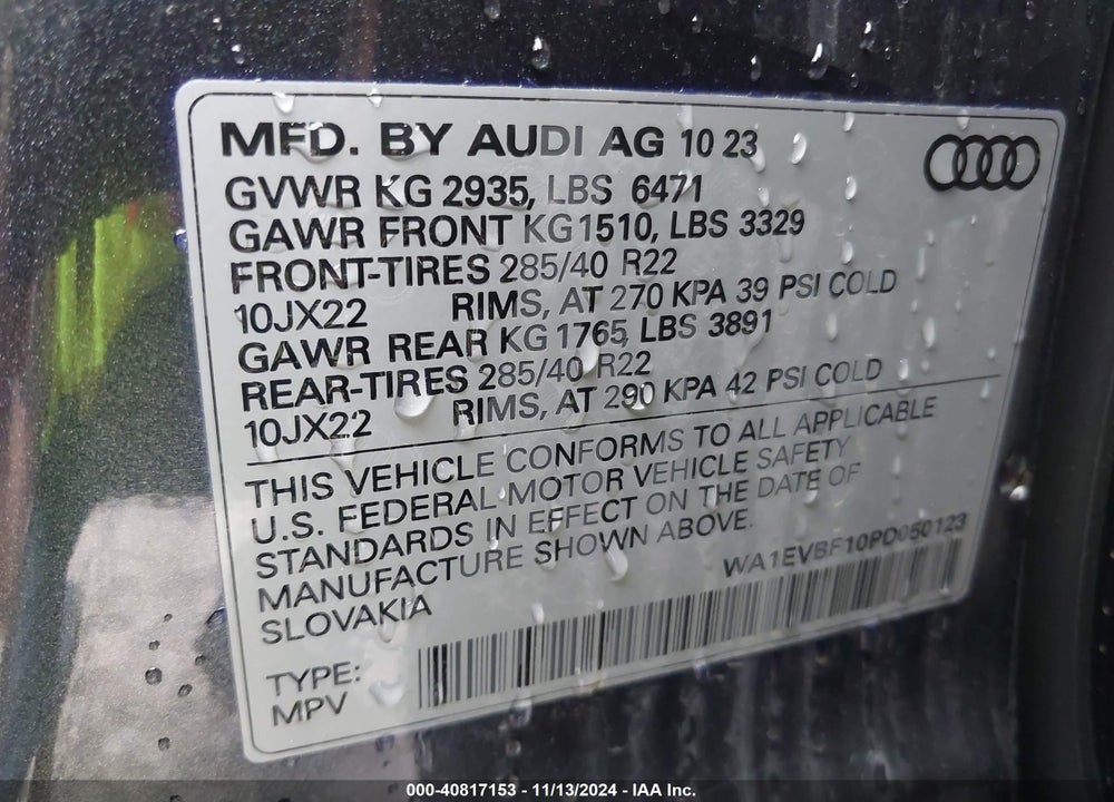2023 AUDI Q8 PREMIUM PLUS 55 TFSI QUATTRO TIPTRONIC VIN: WA1EVBF10PD050123