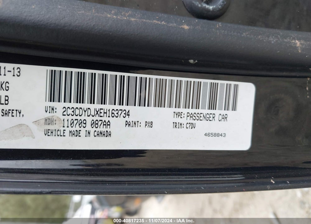 2014 DODGE CHALLENGER SRT8 CORE VIN: 2C3CDYDJXEH163734