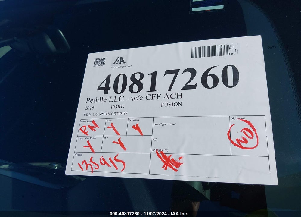 2016 FORD FUSION SE VIN: 3FA6P0H74GR330487