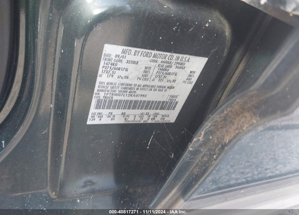 2002 FORD F-150 LARIAT/XLT VIN: 1FTRW07L12KA41993