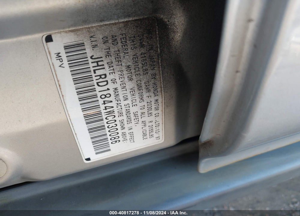 1998 HONDA CR-V LX VIN: JHLRD1844WC030086