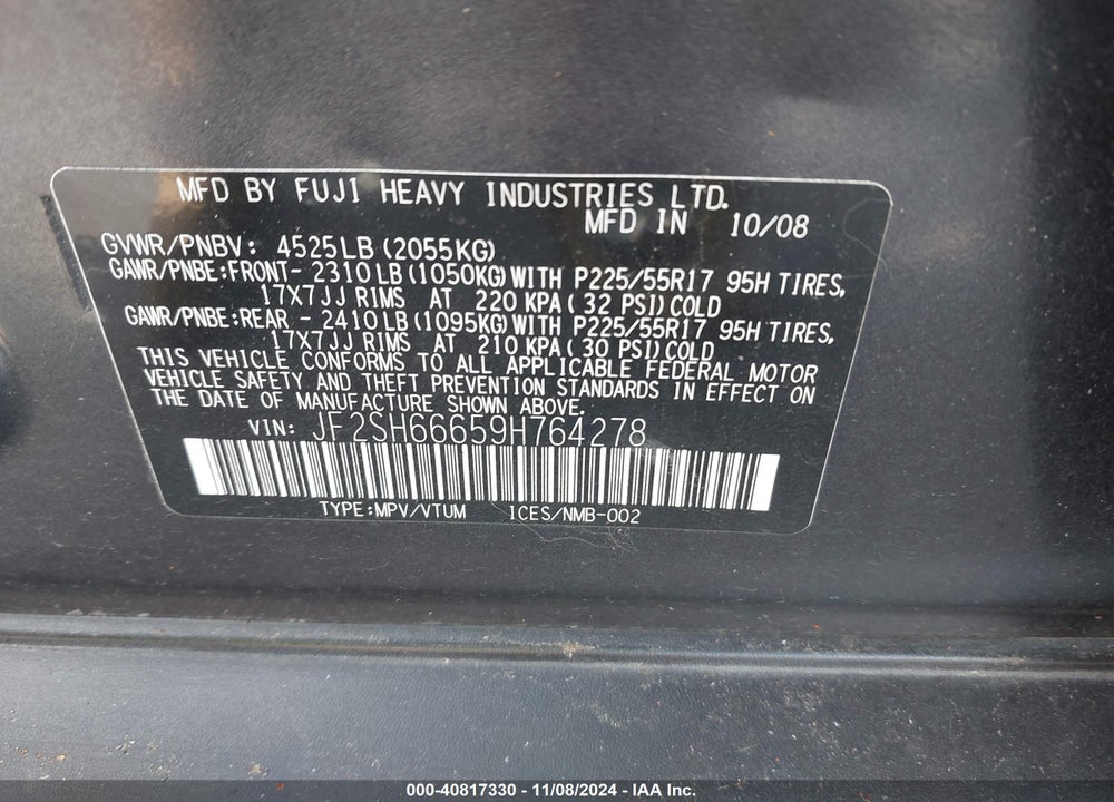 2009 SUBARU FORESTER 2.5XT LIMITED VIN: JF2SH66659H764278