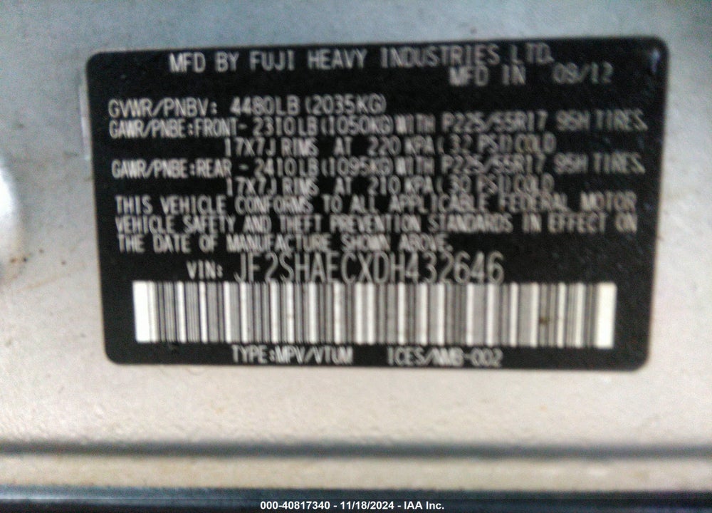 2013 FORESTER SUBARU  2.5X LIMITED VIN: JF2SHAECXDH432646