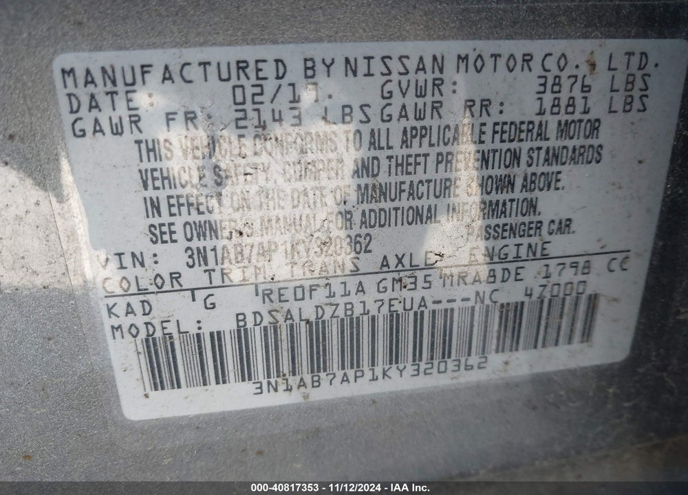 2019 NISSAN SENTRA SV VIN: 3N1AB7AP1KY320362