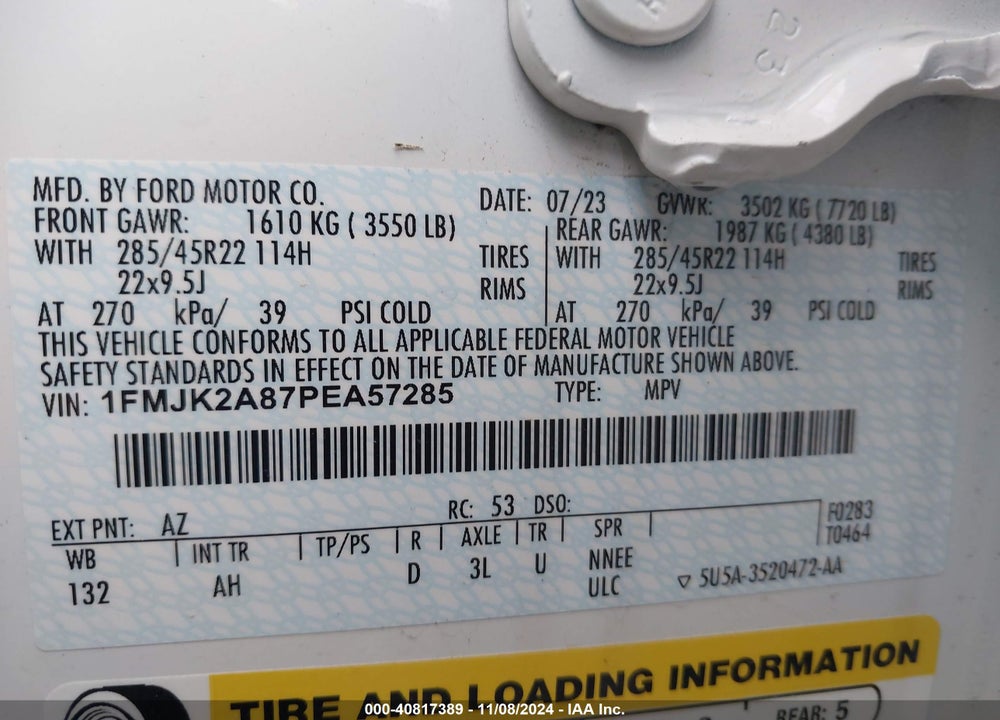 2023 FORD EXPEDITION LIMITED MAX VIN: 1FMJK2A87PEA57285