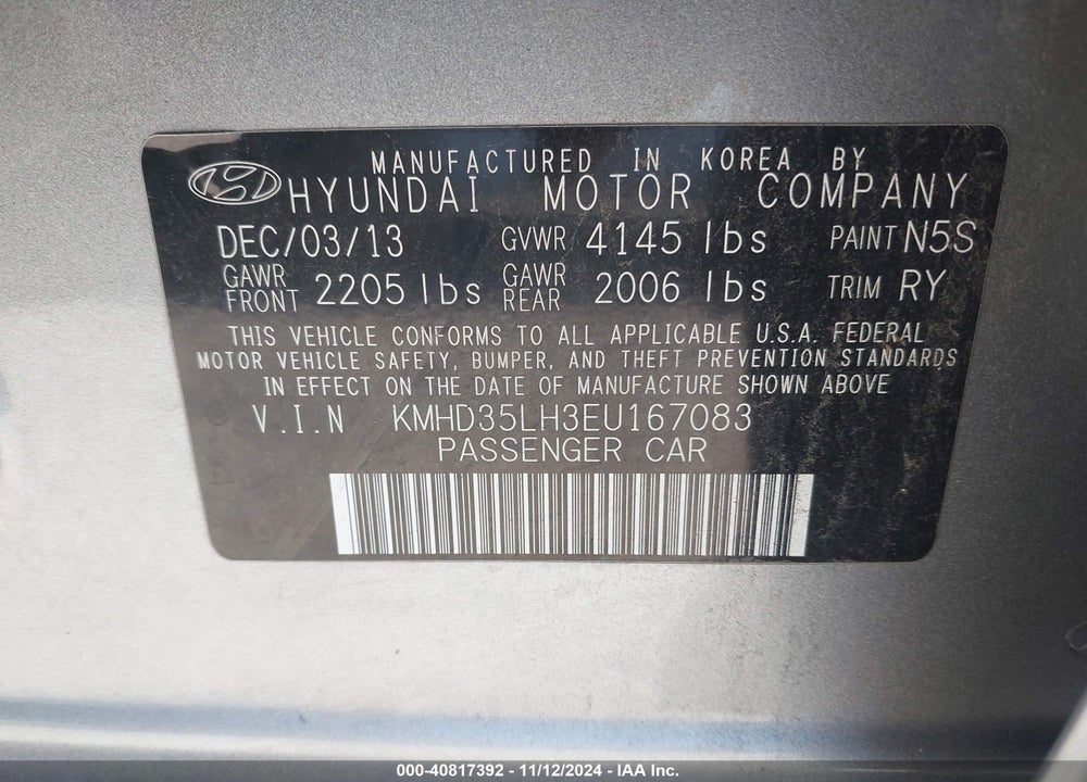 2014 HYUNDAI ELANTRA GT VIN: KMHD35LH3EU167083