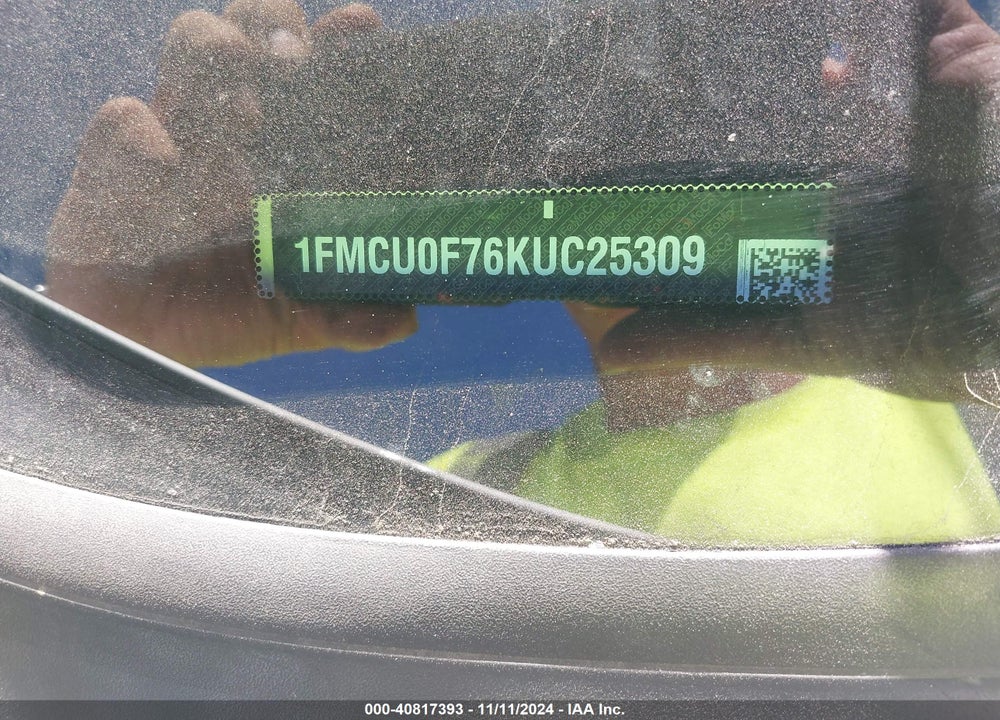 2019 FORD ESCAPE S VIN: 1FMCU0F76KUC25309