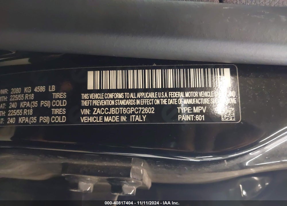 2016 JEEP RENEGADE LIMITED VIN: ZACCJBDT6GPC72602