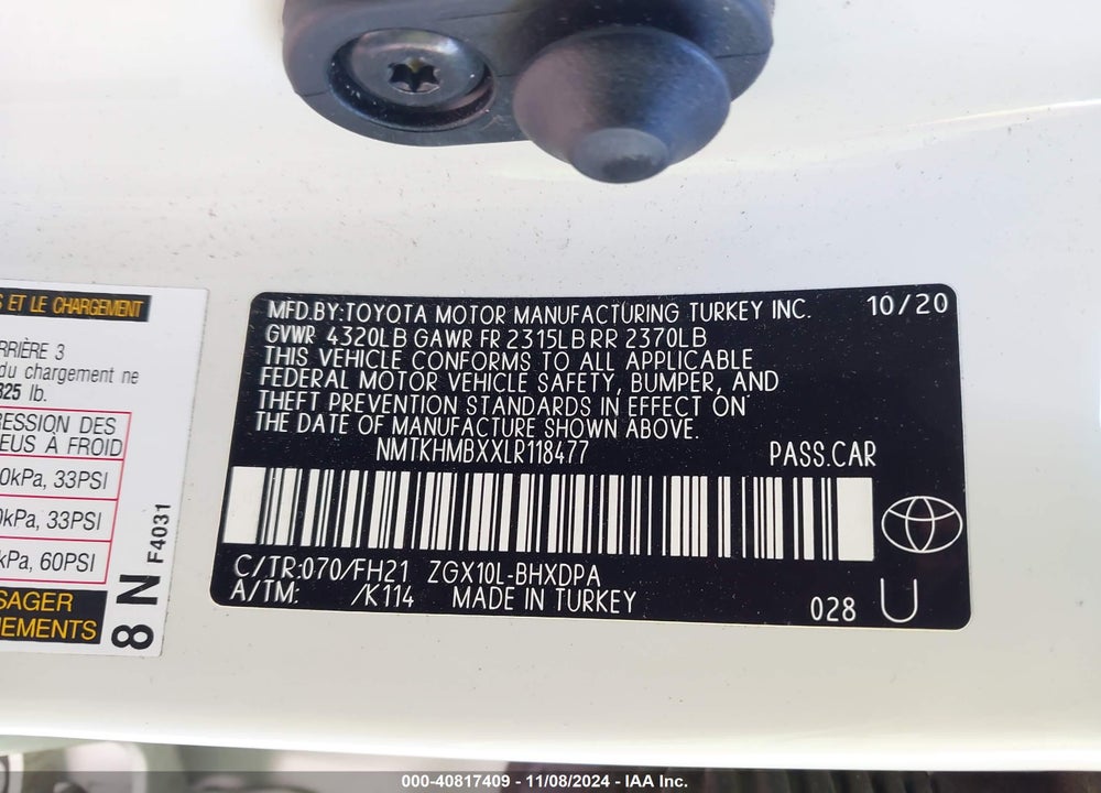 2020 TOYOTA C-HR LE VIN: NMTKHMBXXLR118477
