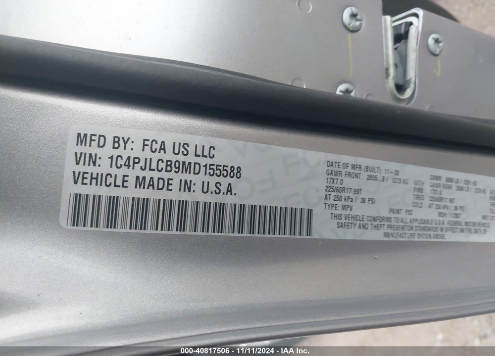 2021 JEEP CHEROKEE LATITUDE FWD VIN: 1C4PJLCB9MD155588