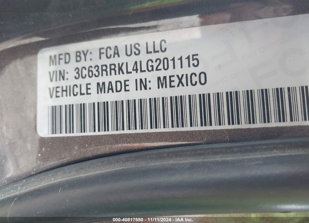 2020 RAM 3500 LAIE LONGHORN  4X4 8' BOX VIN: 3C63RRKL4LG201115