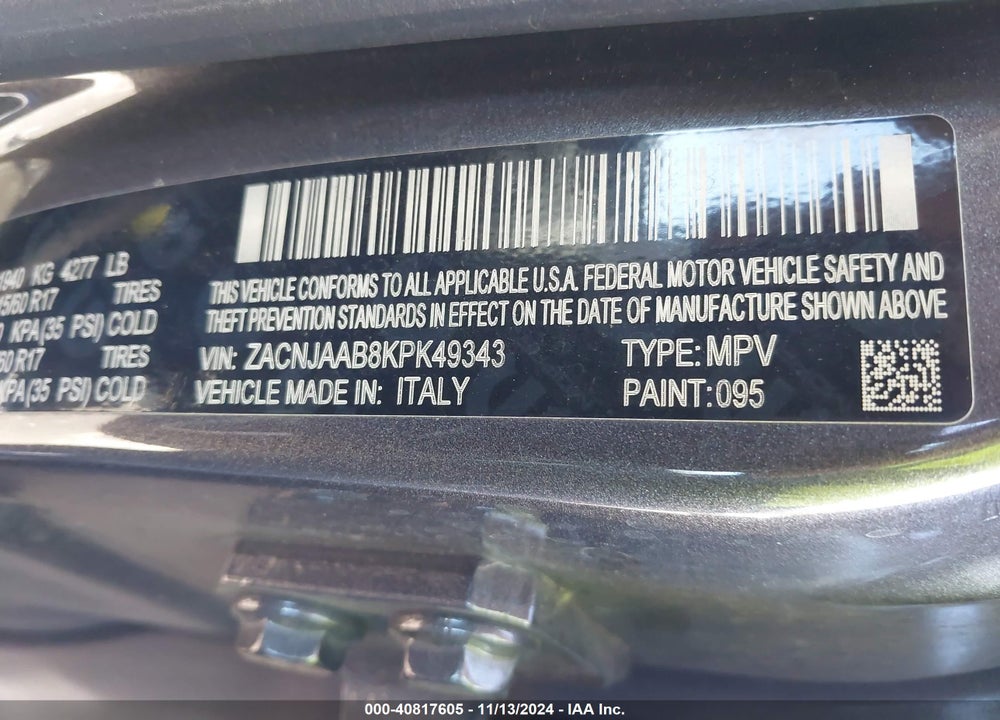 2019 JEEP RENEGADE SPORT FWD VIN: ZACNJAAB8KPK49343