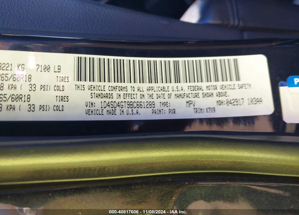 2011 DODGE DURANGO CREW VIN: 1D4SD4GT9BC661289