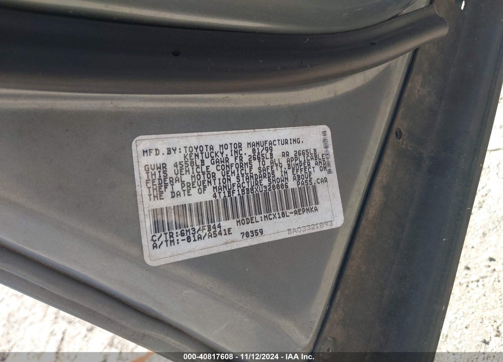 1999 TOYOTA AVALON XL VIN: 4T1BF18B8XU320006