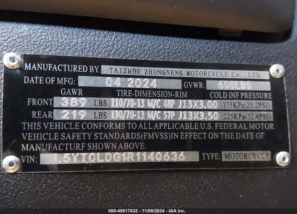 2024 TAIZHOU ZHONGNENG VIN: L5YTCLDG1R1140636