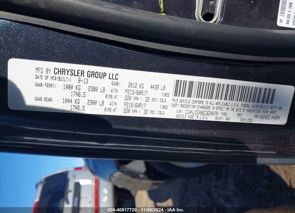 2014 JEEP COMPASS LATITUDE VIN: 1C4NJCEA8ED624070