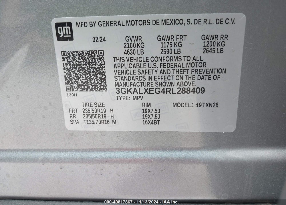 2024 GMC TERRAIN AWD DENALI VIN: 3GKALXEG4RL288409