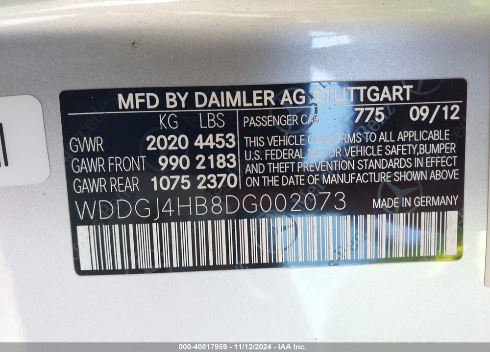 2013 MERCEDES-BENZ C 250 VIN: WDDGJ4HB8DG002073