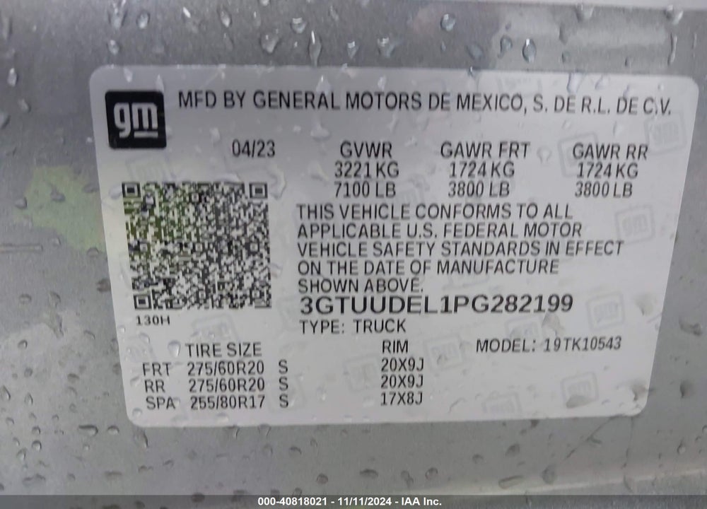 2023 GMC SIERRA 1500 4WD SHORT BOX SLT VIN: 3GTUUDEL1PG282199