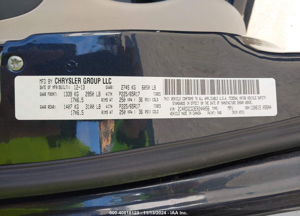 2014 DODGE GRAND CARAVAN SXT/SXT 30TH ANNIVERSARY VIN: 2C4RDGCG3ER244056