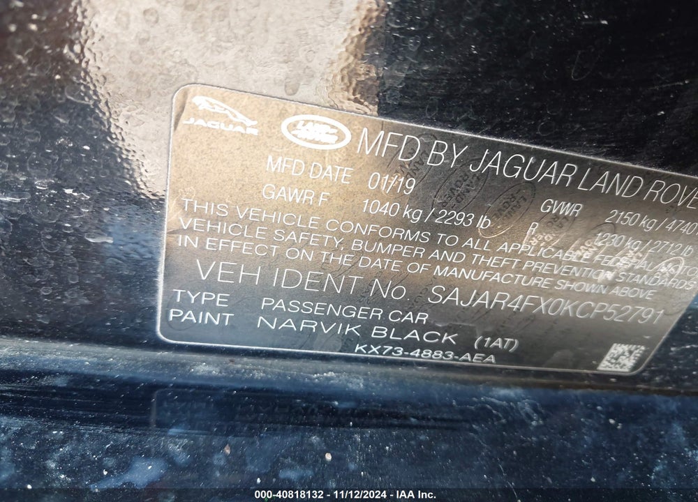 2019 JAGUAR XE 25T VIN: SAJAR4FX0KCP52791