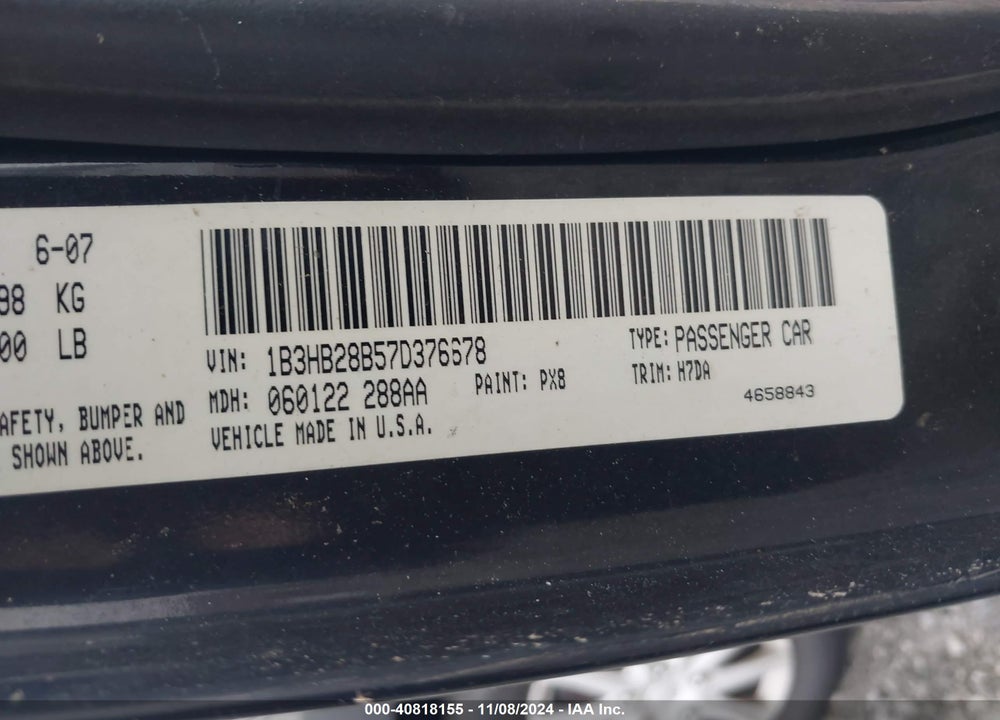 2007 DODGE CALIBER VIN: 1B3HB28B57D376678