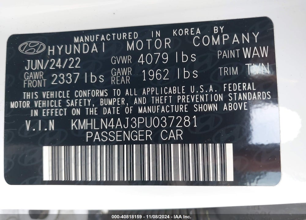 2023 HYUNDAI ELANTRA HYBRID LIMITED VIN: KMHLN4AJ3PU037281