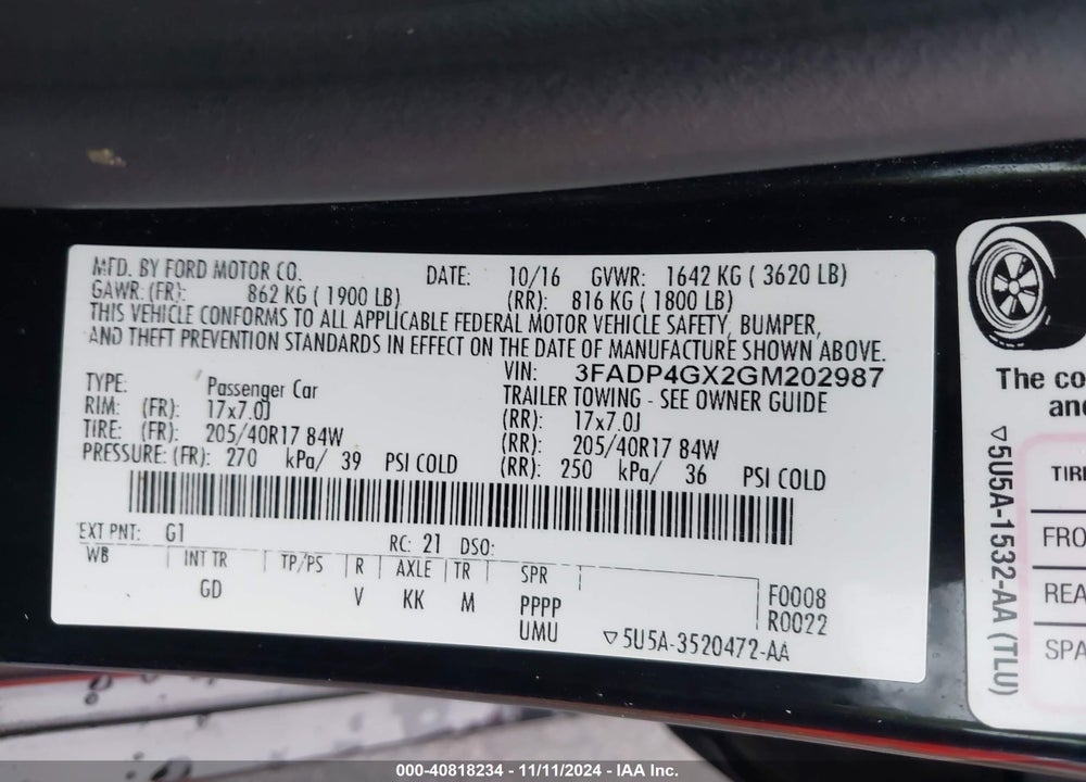 2016 FORD FIESTA ST VIN: 3FADP4GX2GM202987