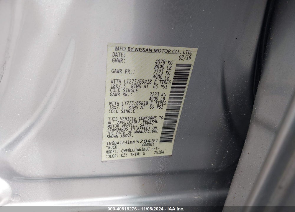 2019 NISSAN TITAN XD PRO-4X DIESEL VIN: 1N6BA1F41KN520491