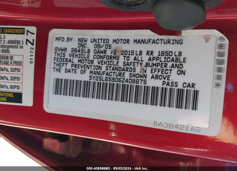2006 PONTIAC VIBE VIN: 5Y2SL65806Z408875