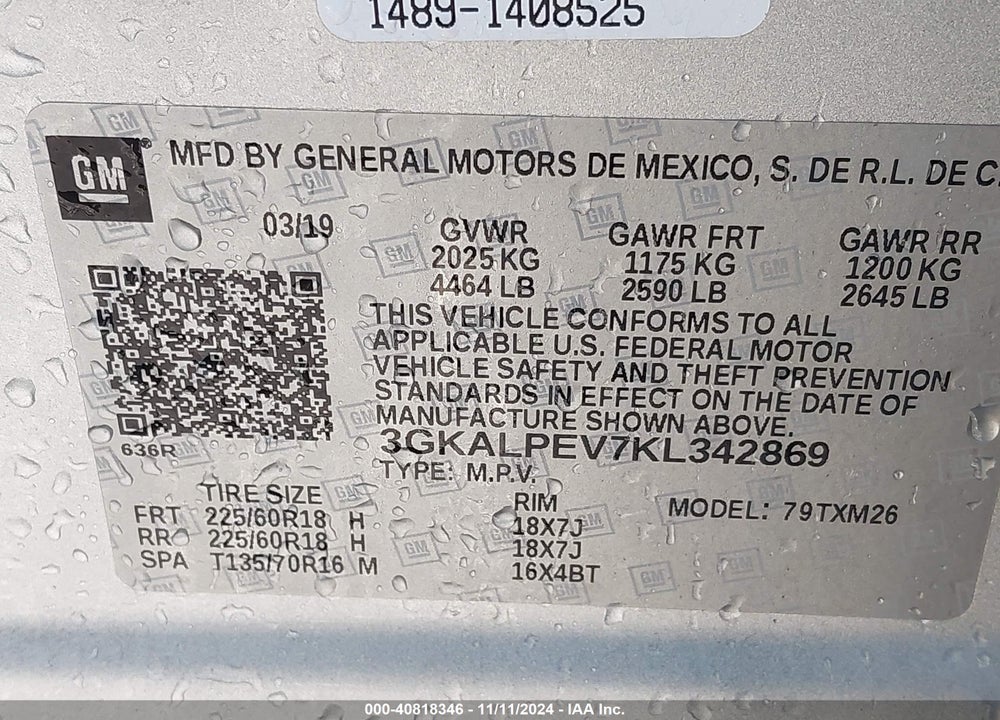 2019 GMC TERRAIN SLT VIN: 3GKALPEV7KL342869