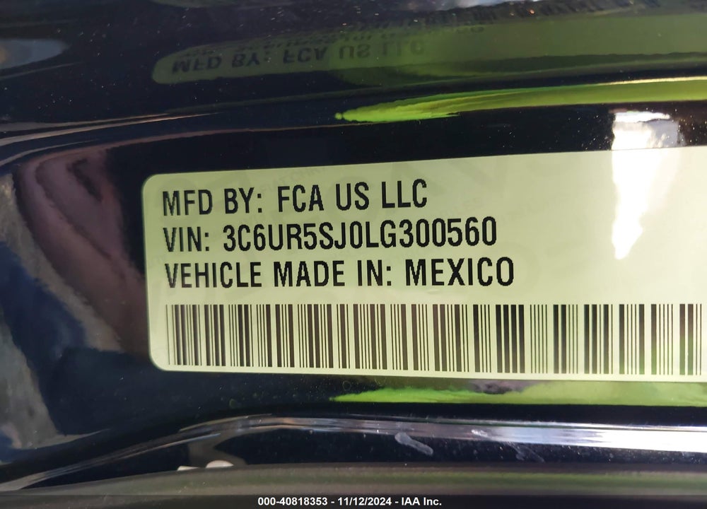 2020 RAM 2500 LIMITED 4X4 6'4 BOX VIN: 3C6UR5SJ0LG300560