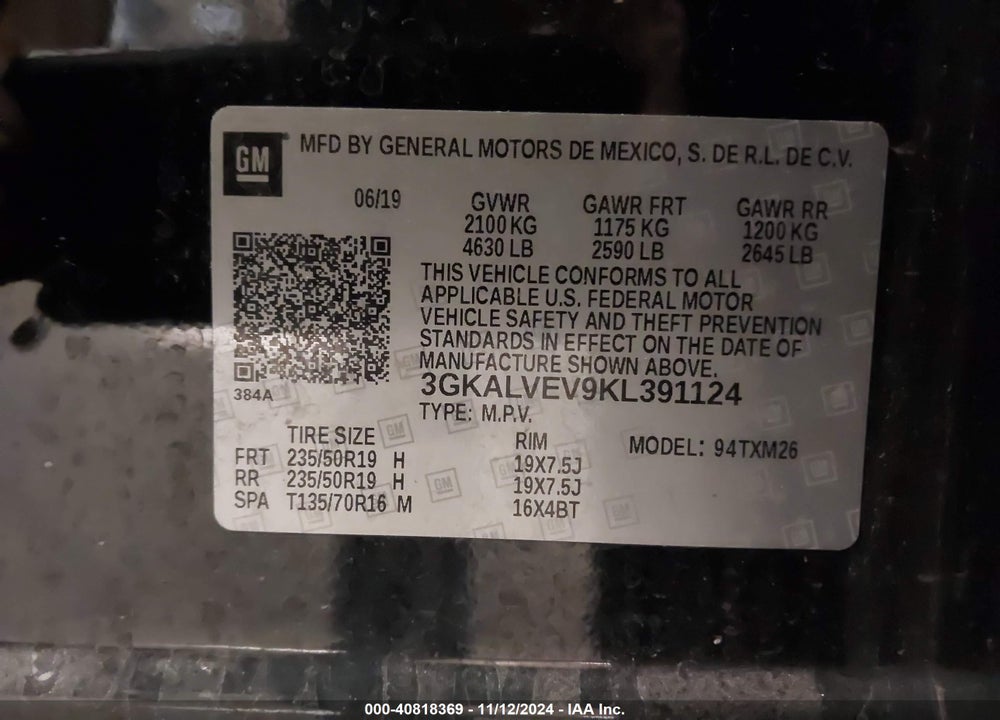 2019 GMC TERRAIN SLT VIN: 3GKALVEV9KL391124