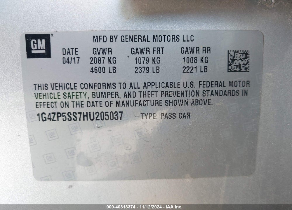 2017 BUICK LACROSSE ESSENCE VIN: 1G4ZP5SS7HU205037