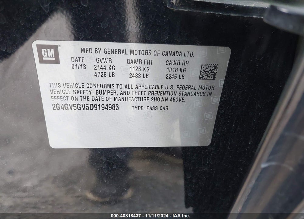 2013 BUICK REGAL GS VIN: 2G4GV5GV5D9194983