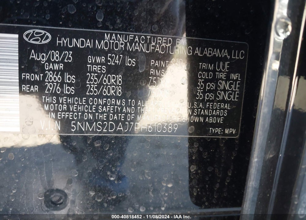 2023 HYUNDAI SANTA FE SEL VIN: 5NMS2DAJ7PH610389