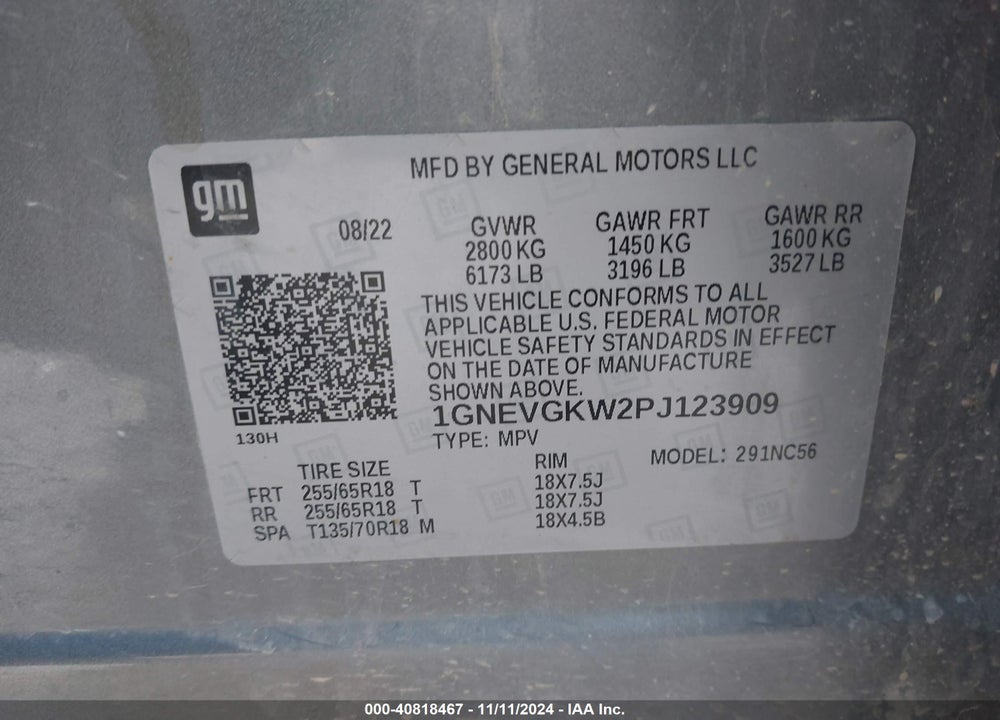 2023 CHEVROLET TRAVERSE VIN: 1GNEVGKW2PJ123909