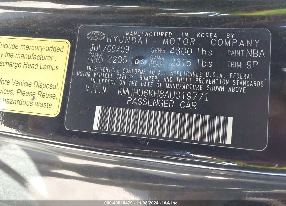 2010 HYUNDAI GENESIS 3.8 GRAND TOURING VIN: KMHHU6KH8AU019771