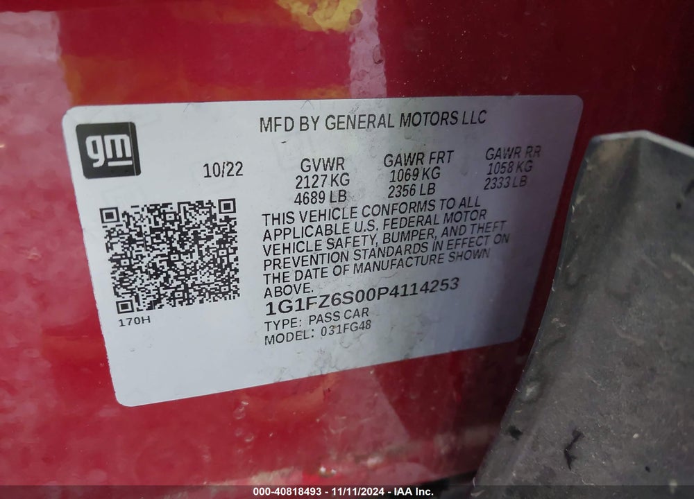 2023 CHEVROLET BOLT EUV FWD PREMIER VIN: 1G1FZ6S00P4114253