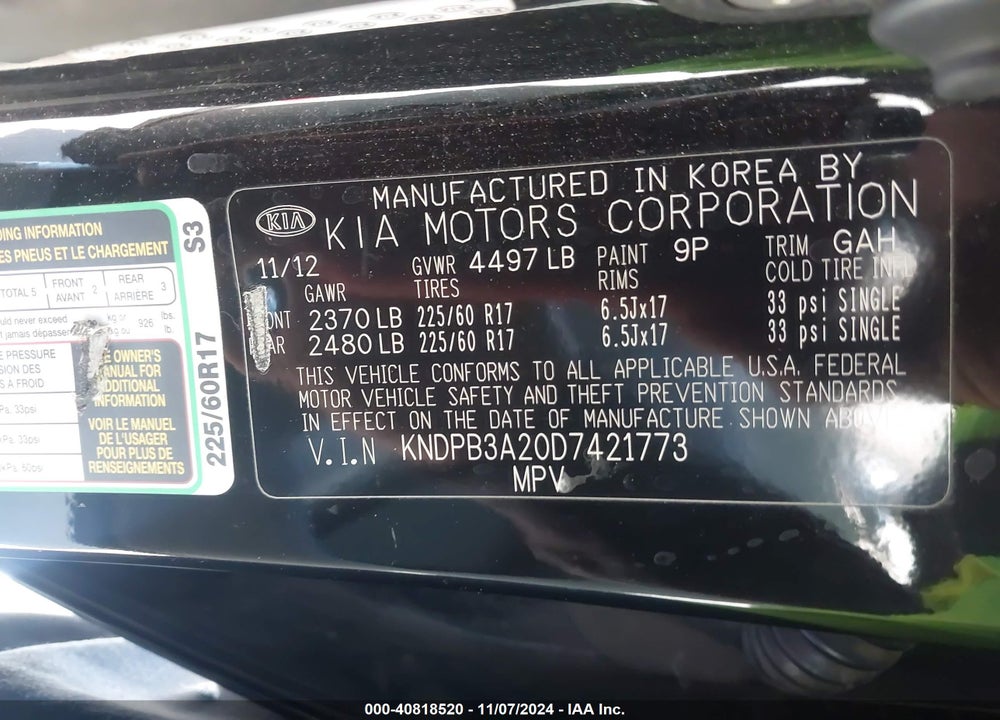 2013 KIA SPORTAGE LX VIN: KNDPB3A20D7421773