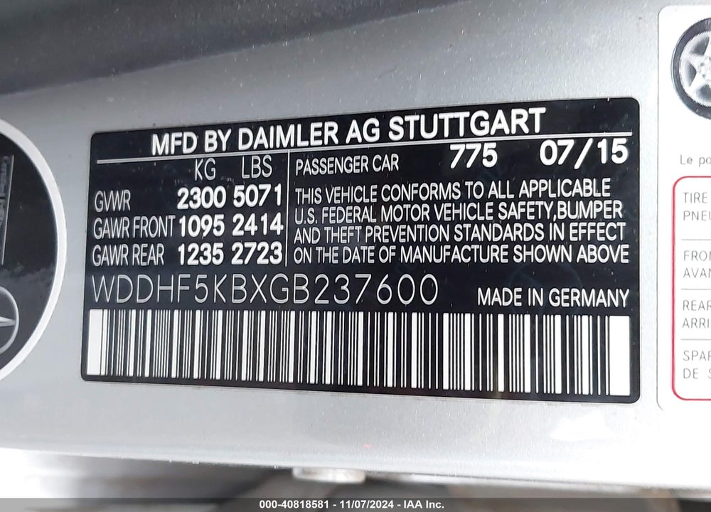 2016 MERCEDES-BENZ E 350 VIN: WDDHF5KBXGB237600