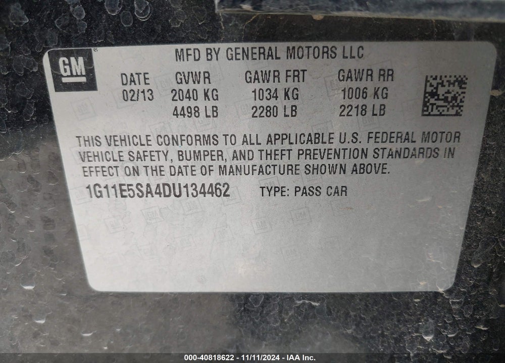 2013 CHEVROLET MALIBU 2LT VIN: 1G11E5SA4DU134462